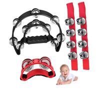 BESTonZON 4 pièces Tambourin Pied et Main avec Clochettes Poignets Instrument de Percussion Éducatif pour Adultes et Garçon Fille et Ergonomique pour Apprentissage Rythmique