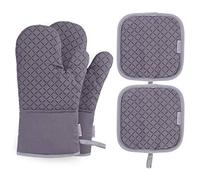 BESTONZON 4PCS Gants de Cuisine et Maniques, Résistant à la Chaleur Gants de Four en Coton, Anti-dérapant pour la Cuisson,BBQ