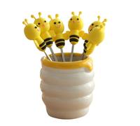 Bestonzon 7 pièces en Silicone Abeille Piques à Cocktail de Fruits Picks Bento Dessert Nourriture Mise en Bouche fourchettes
