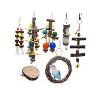 BESTonZON 7 pièces Jouets Naturel pour Perroquets avec Balançoire Suspendue à Mâcher Sécurisé pour Oiseaux Cage Amusement et Exercice pour Perruches et Petits Oiseaux