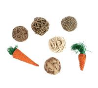 BESTonZON 7pièces Jouets Paille Tressée pour Animaux Jouet à Mâcher pour Perroquet Balle Paille Forme de Carotte Accessoires pour Animaux de Compagnie