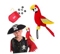 BESTonZON Accessoire de Déguisement Pirate pour Garçon Fille Peluche Perroquet sur Épaule Modèle Pirate Parrot Décoration Cosplay et Colorée avec Sac Rouge
