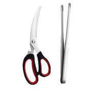 BESTonZON Accessoires De Barbecue Lot De 2 Ciseaux Et Pinces à Viande en Acier Inoxydable, Prise en Main Facile Antidérapante, pour Grillades Et Repas Conviviaux