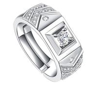 BESTonZON Bague Homme en Cuivre Ajustable Pierre Brillante Blanche Alliance Élégante pour Couple Présent de Festival Masculin Bague Vintage Rétro Taille Unique Bijou de Doigt