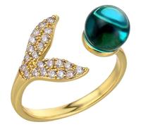 BESTonZON Bague Ouverte Ajustable Forme Sirène Bague Femme Créative avec Cristaux Bijou Décoratif Léger et Compact pour Anniversaire et Fête