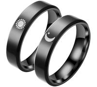 BESTonZON Bague Soleil et Lune en Acier Inoxydable Noir Ensemble de 2 Bagues de Couple pour Lui Taille 9 Anneaux de Fiançailles Unisexes Résistants à L’Usure Présent Symbolique pour