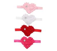 BESTonZON Bandeau Cheveux Bébé Fille 4 Pièces en Chiffon Rouge Motif Cœur Fleur, Facile à Porter, sans Traces, pour Photo de Famille et Noël
