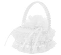 BESTonZON Boîte à Bague Blanche en Tissu Poignée, Coussin Brodé Élégant | Usage Mariage et Fiançailles, Protection des Alliances, Format Panier, Emballage Présent, Facile à Porter