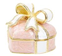 BESTonZON Boîte à Bijoux Cœur Rose Compacte en Émail Noeud Élégant Coffret à Bijoux de Voyage pour Bagues Colliers et Boucles d’Oreilles Rangement Élégant et Portable Présent