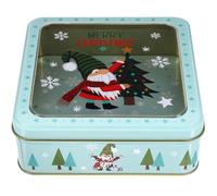 BESTonZON Boîte à Biscuits de Noël en Fer-Blanc M22 Motif Père Noël et Sapin Contenant à Bonbons Festif Carré Boîte Métallique Décorative pour Emballage et Rangement de Friandises
