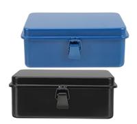 BESTonZON Boîte de Rangement pour Outils en Fer, Verrouillage, Lot de 2 | Coffret Métallique, Empilable, pour Atelier et Entrepôt, Garde Outils Groupés, Structure Peu Déformable