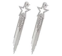 BESTonZON Boucles D’Oreilles Pendantes Étoiles Pompons Argentées Cristaux Scintillants Clous en Argenté Hypoallergénique Longues et Légères Bijoux Décoratifs Mode pour Femmes Présent
