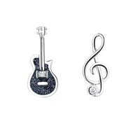 BESTonZON Boucles D'oreilles Guitare et Notes de Musique Asymétriques en Acier Inoxydable Noir, Bijoux Créatifs Femme pour Soirée et Voyage, Motif Petit Violon Design Unique,