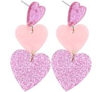 BESTonZON Boucles d'Oreilles Pendantes de Cœur Trois Cœurs 1 Paire en Acrylique Multicolore Rose Bijoux Fantaisie pour Femmes Boucles d'Oreilles Saint-Valentin Adaptées à Toutes