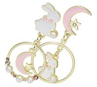 BESTonZON Boucles d'Oreilles Pendantes Lapin Asymétriques pour Femmes et Adolescentes Alliage sans Nickel Motifs Lune et Étoile Bijoux Mode Présent Anniversaire et Fête Légères et