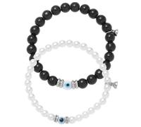 BESTonZON Bracelet Assorti pour Couples en Alliage Perles Noires et Blanches 1 Paire Magnétique de Poignet pour Amoureux Présent Saint-Valentin Léger et Solide Accessoire