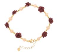 BESTonZON Bracelet Fleur de Rose et Perles Rouges Ajustable en Alliage, Bijoux Féminin Romantique pour Femmes et Adolescentes, Présent Saint-valentin Élégant et Polyvalent