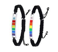BESTonZON Bracelets en Acier Titane Réglables pour Couples, Tressés en Nylon Noir Décorations Arc-en-ciel, Paire de Bracelets Rainbow Lovers Unisexes, Cordes pour Poignets Élégantes