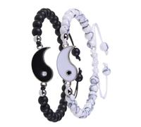 BESTonZON Bracelets Yin et Yang pour Couples 1 Paire de Bracelets Assortis en Pierre de Turquoise Blanche Mate Faits Main Bijoux de Poignet pour Relation Amoureuse et Présent D’Amitié