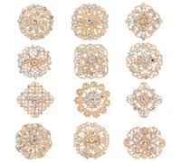 BESTonZON Broches en Alliage Doré Grosse Taille Lot de 12 Pièces Broches de Mariage en Cristal Clair Épingle Diamantée pour Bouquet Accessoires Ornement Élégants pour Cérémonie