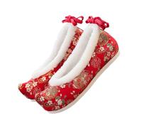 BESTonZON Chaussures Plates Brodées en Tissu Style Chinois Hanfu Pantoufles Ethniques Talon Caché Semelle Caoutchouc Antidérapante Taille 40 Rouge Costume de Cosplay et Mariage Mode