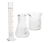BESTonZON Coffret de Chimie en Verre Comprenant Cylindre Chimique, Bécher Gradué et Flacon à Fond Plat, Facile à Ranger et Fiable pour Physique et Biologie
