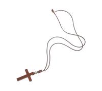 BESTonZON Collier Pendentif Croix en Bois Naturel Petit Format Cordon Cire Marron Clair Perle Spirituelle Collier Long pour Femmes Accessoire Religieux et Présent de Première Communion