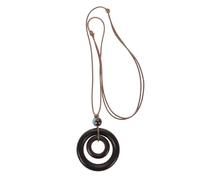 BESTonZON Collier Pendentif en Bois Bohème Vintage Double Cercle, Léger et Long, Femme, Style Bohème pour Pull Automne Printemps, Accessoire Original Rattaché au Style Rétro Naturel