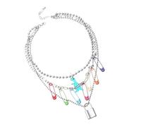 BESTonZON Collier pour Femme Pendentif Broche Colorée Chaîne Clavicule en Perles Rondes Multicolores Accessoire Mode Élégant pour Soirées et Occasions Spéciales
