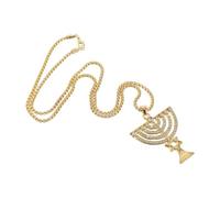 BESTonZON Collier Ras du Cou Hanoukka en Métal Doré Pendentif Étoile de David à 9 Branches Orné de Cristaux Étincelants, Bijou Religieux Unisexe, Présent Symbolique pour Fêtes et