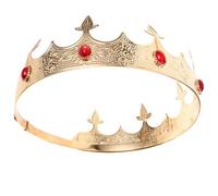 BESTonZON Couronne Décorative Vintage en Métal pour Hommes, Couronne de Roi pour Cosplay et Fête, Accessoire de Costume Prince Doré Strass Rouges, Taille pour Soirée et Carnaval