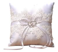 BESTonZON Coussin Alliance en Dentelle Blanche Ajourée, Double Cœur | Polyester, Style Élégant et Romantique, pour Cérémonie de Mariage et Demande en Mariage