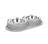 BESTonZON Double Pet Feeder Bowl with Moat Design Non-Spill Stainless Steel Dog Bowl and Cat Feeder with Plastic Base for Small to Medium Pets Indoor and Outdoor Use