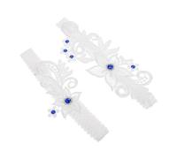 BESTonZON Ensemble de 2 Jarretières de Jambe en Dentelle Blanche et Bleu Roi avec Pierres Brillantes Élastiques et Ajustables Porte-Jarretelles de Mariage pour Cérémonie Soirée et Lune