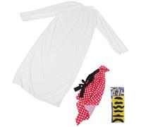 BESTonZON Ensemble de 3 Pièces Robe pour Homme Tunique Arabe Thobe Saoudien Blanc Foulard du Désert et Fausse Barbe pour Cosplay Costume Traditionnel Moyen-Oriental Adapté aux Fêtes et