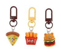 BESTonZON Ensemble de 3 Porte-Clés Fast-Food en Plastique Solide Mini Pendentifs Hamburger Pizza et Frites Accessoires Alimentaires Amusants pour Clés et Décorations de Fête