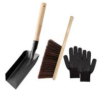 BESTonZON Ensemble D'outils de Nettoyage pour Cheminée Domestique Pelle à Cendres en Acier et Brosse à Poussière à Manche en Bois, Coins Arrondis et Facile à Transporter