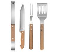 BESTonZON Ensemble Ustensiles Barbecue Acier Inoxydable et de Hêtre 4 Pièces - Spatule Fourchette Couteau Pince - Accessoires Bbq pour Camping Pique- Grillades Air