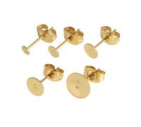 BESTonZON Fermoirs de Boucle D'oreille Plats 3 Mm en Acier Inoxydable Doré, Accessoires Bijoux pour Femmes et Filles, Supports Plats pour Tiges de Boucles D'oreilles, Lot de 50 Pièces,