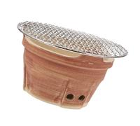 BESTonZON Four Barbecue au Charbon Portable en Argile Brute Marron 19 avec Grille de Cuisson, Mini Réchaud Compact pour Camping, Jardin et Plein Air, Poêle à Barbecue Couleur Aléatoire