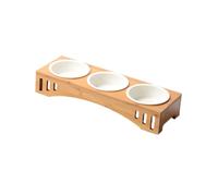 BESTonZON Gamelles pour Animaux De Céramique Table à Manger Bois pour Chiens Et Chats Support Incliné Antidérapant Trois Bols Amovibles
