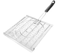 BESTonZON Grille en Fil de Fer Perforé avec Poignée Plastique Résistante à la Chaleur Support Multifonction Viande et Légumes Plaque sans Revêtement pour Camping et Barbecue Argenté