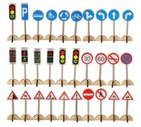 BESTonZON Jouet Éducatif en Bois pour Garçon et Filles Panneaux de Signalisation Routière, Jeu Cognitif Ludique pour Améliorer la Sécurité, pour Scènes de Circulation