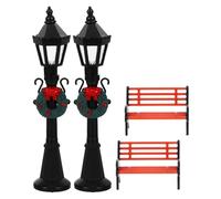 BESTonZON Lampadaire Miniature pour Maison de Poupée 4 Pièces en PE Solide, Lot de 2 Sets de Lampadaires et 2 Bancs de Parc Miniatures pour Décoration Jardin Féerique et Chemin