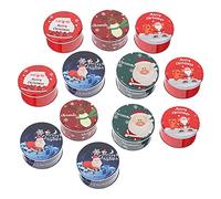 BESTonZON Lot de 12 boîtes à biscuits de Noël en fer blanc avec Père Noël - Rondes vides avec couvercle - Boîte en métal pour stockage bonbons
