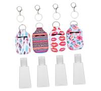 BESTonZON Lot de 12 Set de Pièces Housses de Bouteille en Néoprène 30ml avec 4 Flacons Transparents Vides et 4 Crochets Mousquetons Métal, Porte-bouteille Léger pour Couleur Aléatoire