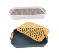 BESTonZON Lot De 2 Bacs à Litière Pratiques pour Lapin en Plastique, Dimensions Compactes, Couleurs Bleu Océan Et Blanc Lunaire, Nettoyage Facile pour Cages D’Animaux Et Rongeurs