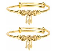 BESTonZON Lot de 2 Bracelets Attrape-Rêves pour Femmes Joncs en Métal Doré Légers et Ajustables Bijoux pour Poignet Décoration pour Occasions Décontractées et Festives