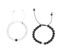 BESTonZON Lot de 2 Bracelets de Couple en Pierre Naturelle 8Mm Tressés Ajustables Résistants à L'Usure Noir et Blanc Légers et Imperméables Accessoires Mode pour Festivals et Usage
