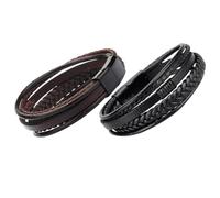 BESTonZON Lot de 2 Bracelets pour Homme en Cuir Tressé Style Ethnique Noir et Marron Accessoires de Poignet Confortables Adaptés Usage Quotidien et Présent